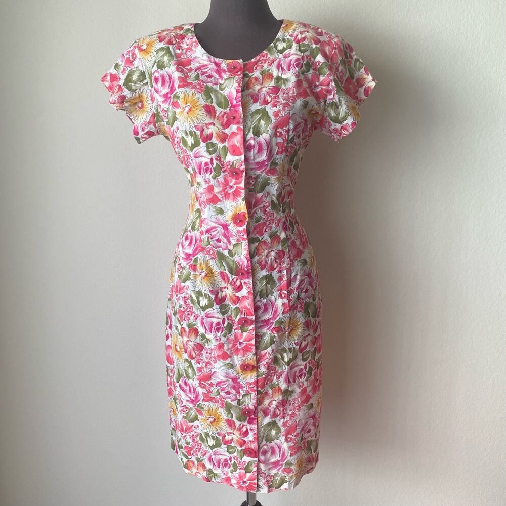 La Belle sz S pink Floral milkmaid VTG prarie mini dress‎